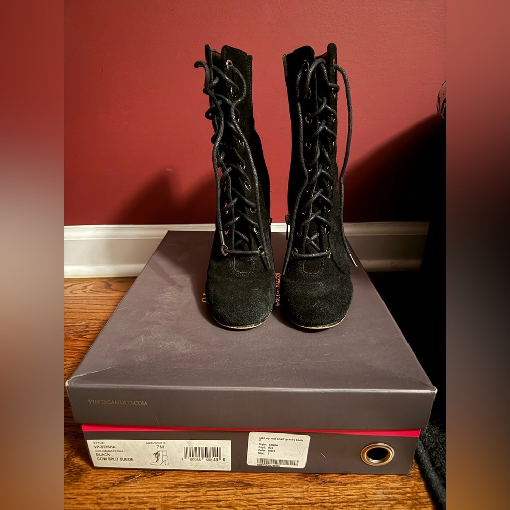 Vince Camuto Elegant Black Lace-Up Boots